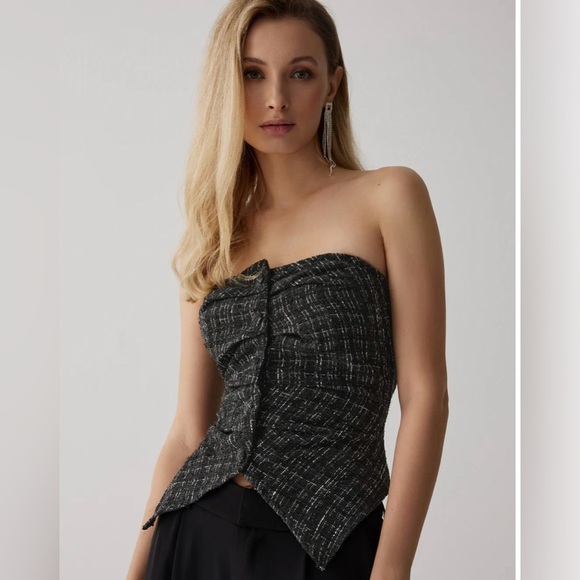 🖤🩶 COMMENSE Tweed Button Ruched Tube Top-SZ M🖤🩶NWT - Picture 5 of 17